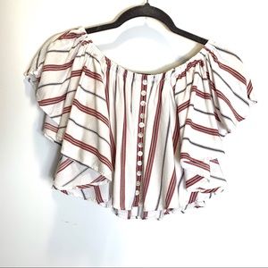 ✨HP✨NWOT Gypsy Love Ruffle Boho Crop Top Boho Womens Stripe Shirt Large Rayon